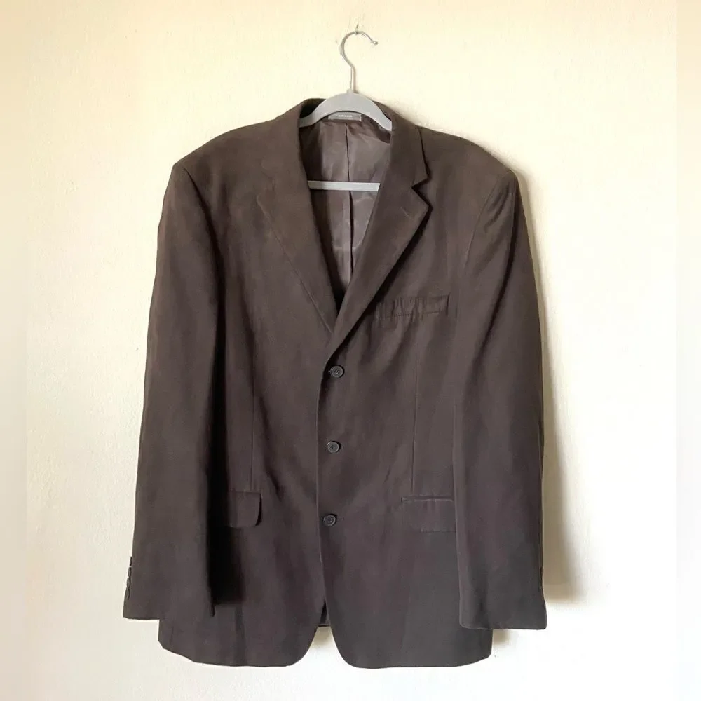 Apt 9 Notch Suede Brown Blazer Collar Faux Size 44L